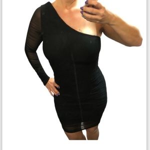 One shoulder shirred cocktail dress